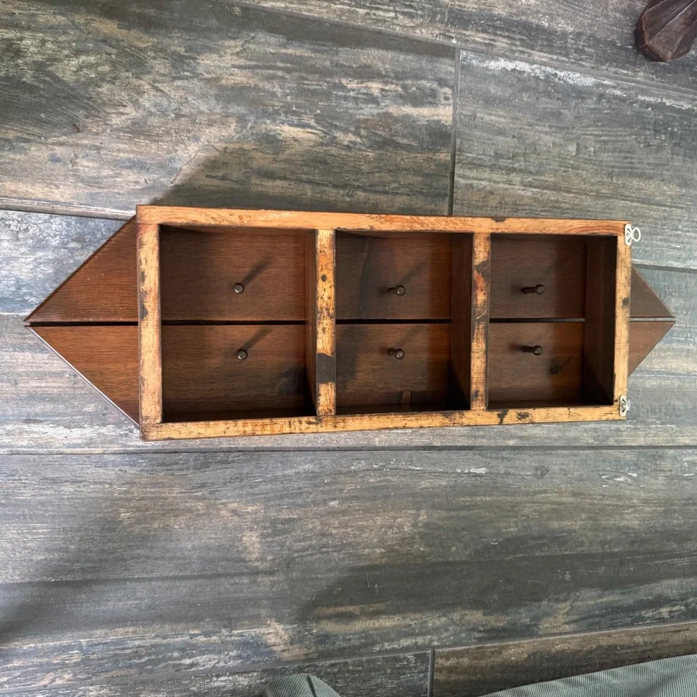 Gothic Coffin Wood Curio Cabinet Wall Hanging Jewelry Box Shadow Box Brown Large